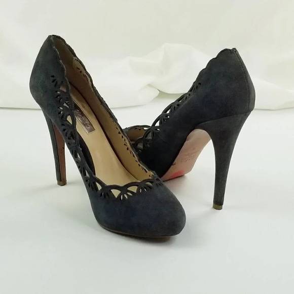 Zara Women Size 38 (US 7.5-8) Blue Suede Lazar Cut Slip On Closed Toe Pumps - Picture 7 of 12
